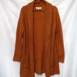 LOFT LARGE PETITE Women's Rust OPEN FRONTCardigan Sweater POCKETS CLEAN